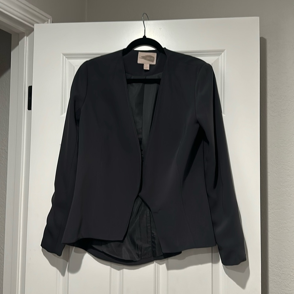 Dark gray drape front blazer